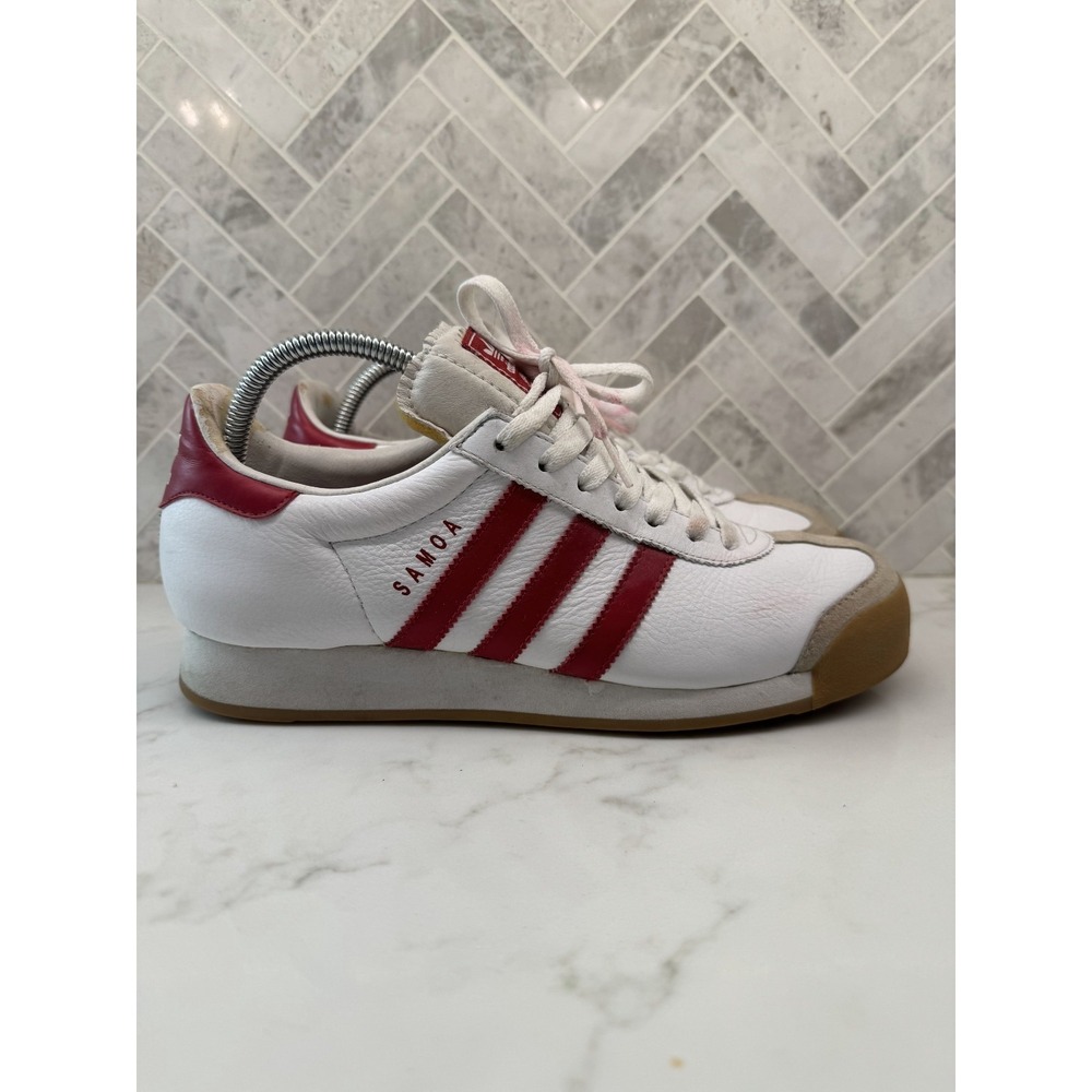 Adidas Originals Samoa Shoes Mens Size 8.5 White Red Leather Gum Sole Sneakers